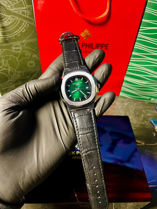 Patek Phillipe Black Leather With Green Dial