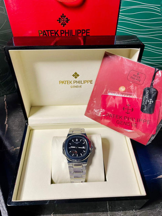 Patek Phillipe Silver with Black Dial
