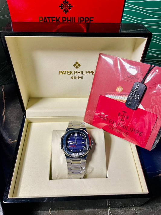 Patek Phillipe Silver with Blue Dial